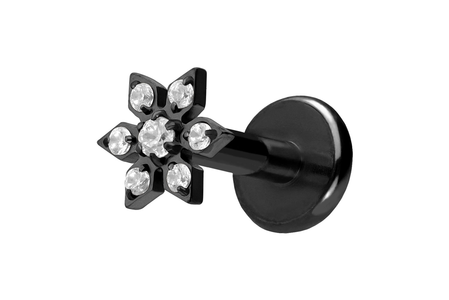 Titan Labret Piercing mit Push Fit KRISTALLBLUME